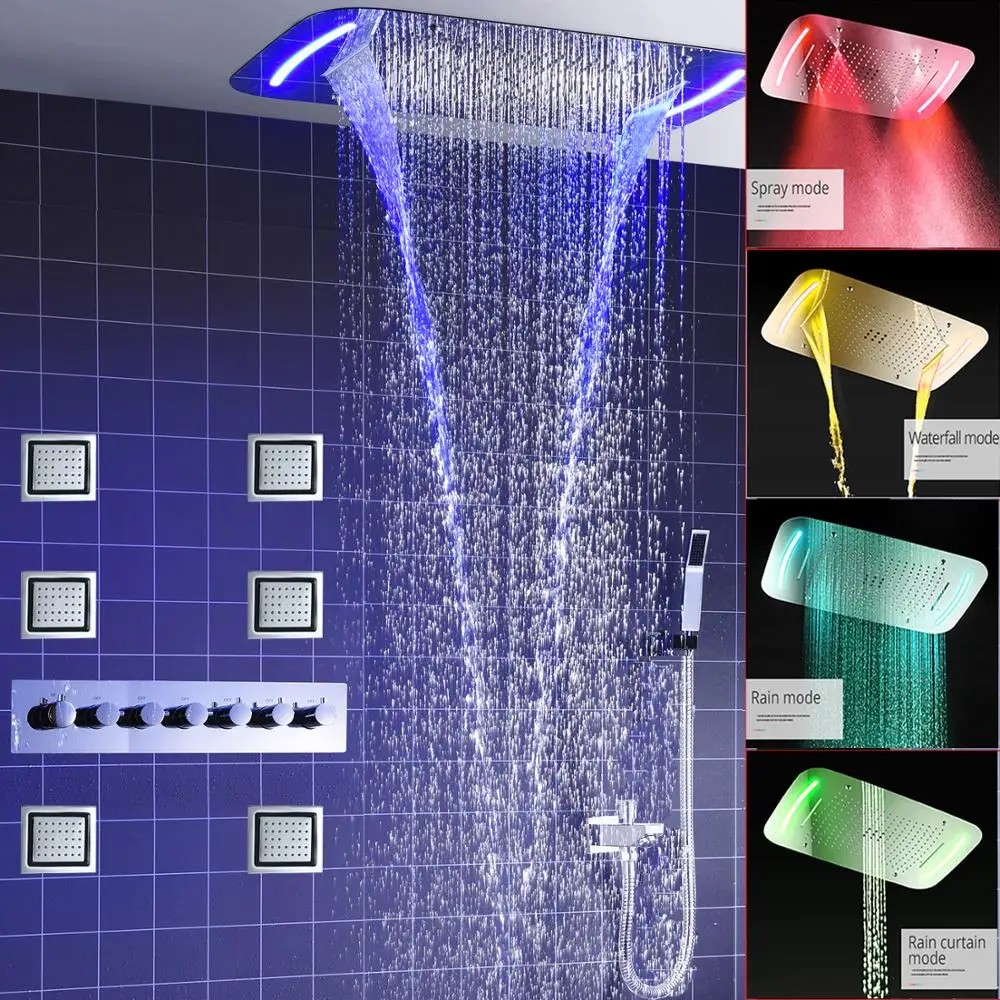 Luxury Europe Style Rainfall Shower Head Set 6 Function Ceiling