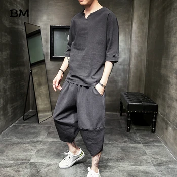 

Cotton Linen Solid Summer Tracksuit Men 2020 Mens Loose Pant Suit Sets Male Fashion Casual Chinese Style Oversize Clothes