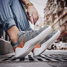 

Unisex New Shoes Men Fashion Sneakers Stretch Fabric Loafers Run Lace-up Breathable Couple Shoes Women Plus Size Student Brand