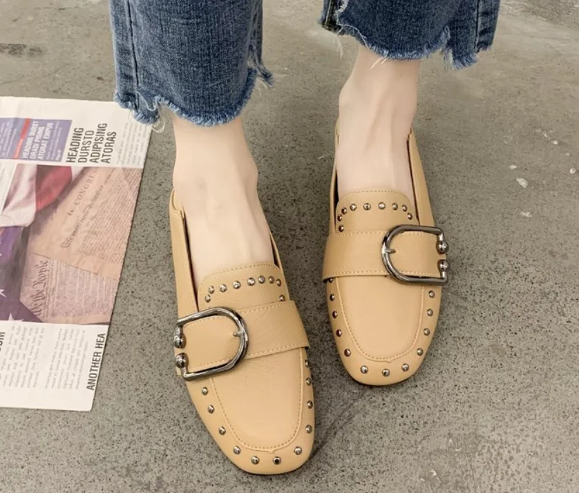 

High Quality Women Leather Low Heel Oxfords Shoes Casual Buckle Slip On Ladies Classic Shoes Female Fashion Footwear