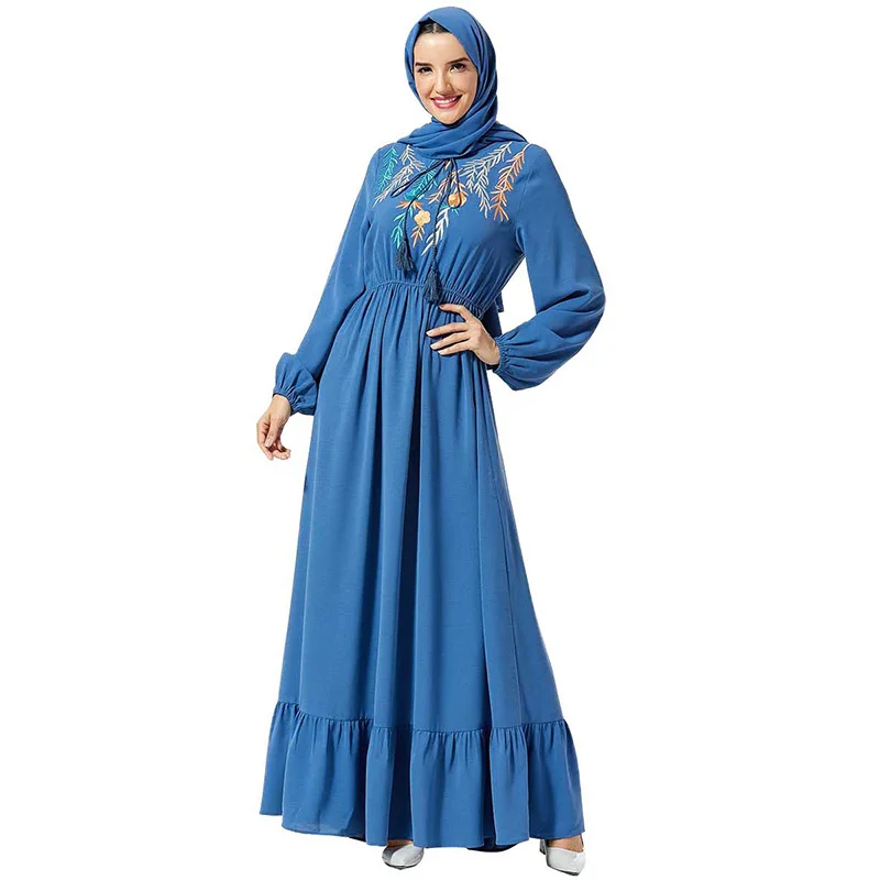 Abaya/платье в национальном стиле; мусульманское плиссированное платье с вышивкой и поясом; женское консервативное длинное платье в дубайском стиле