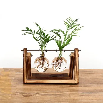 

Creative bulb vase plant glass hydroponic container farm decoration wooden flowerpot home decorations