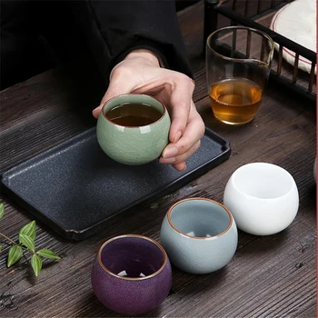 

5pcs Set Solid Color Traditional Chinese Style Celadon Crackle Ceramic Teacup China Porcelain Small Coffee Tea Cups