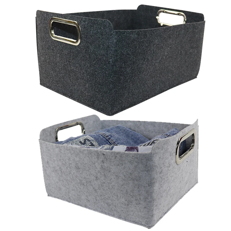 

Foldable Storage Basket Grey Felt Fabric Desk Organizer Tidy Storage Box Toys Cosmetic Case Basket Sundries Clothing Organizer
