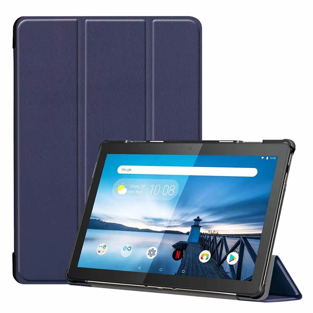 Новое поступление, тонкий жесткий чехол для lenovo Tab M10 TB-X605F, чехол для планшета, 3 сложения, Магнитный чехол-подставка для M10 X605, 10,1 дюйма - Цвет: shen lan