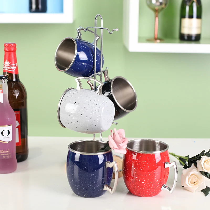 Wood Stand and Metal Bracket Transparent 5pieces Spray Paint Christmas Mug