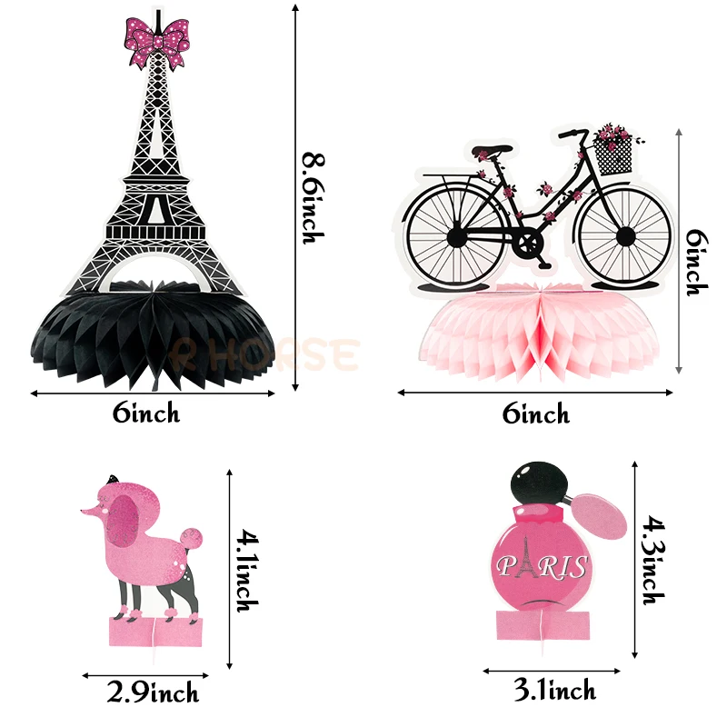 12Pcs Paris Honeycomb Balls Party Favor Supplies Tabletop Decor for Birthday Topper Bicycle Pink Romantic Elements Centerpieces