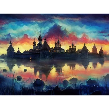 

Full Drill 5D Diamond Embroidery Water Castle Diamond Painting Reflection House Cross Stitch Mosaic Rhinestone Home Decor F96