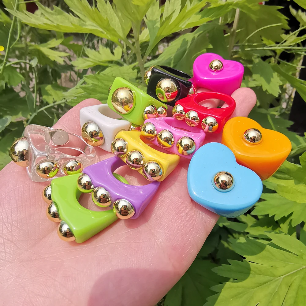 Lost Lady-anillos de tachuelas Punky coloridas para mujer, anillos grandes de resina de moda INS, joyería al por mayor, regalos para niñas, novedad de verano