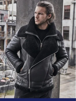 

2020 man genuine shearing leather sheepskin lambskin coat wool liner jacket for male double layer collar black vintage XXXXL 4XL