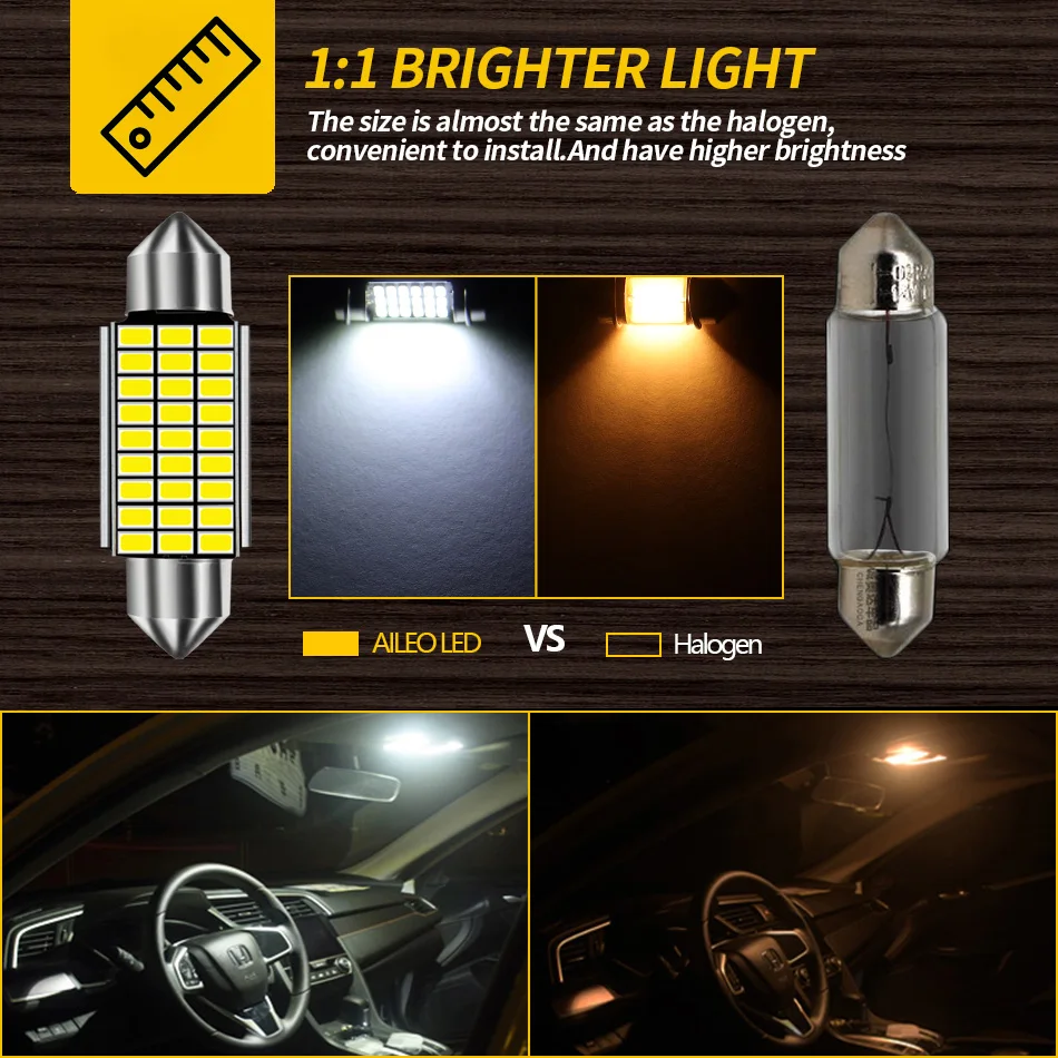 AILEO 2PCS C5W LED CANBUS 31mm 36mm 39mm 42mm C10W LED Bulb 4014 Chip 12V  Reading Lamp Car Interior Light White 6000k Error Free - AliExpress