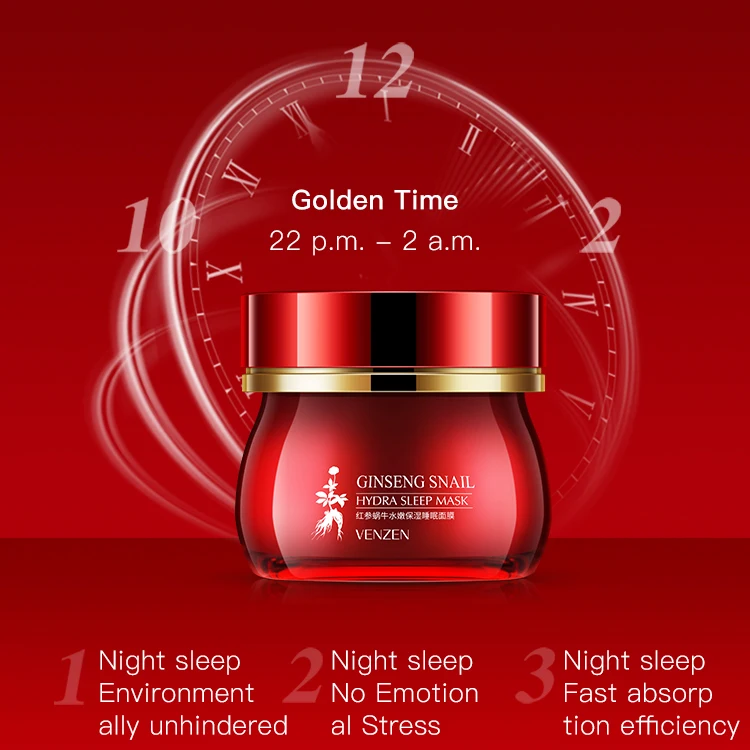 private label VENZEN water tender moisturizing ginseng snail hydra sleep mask