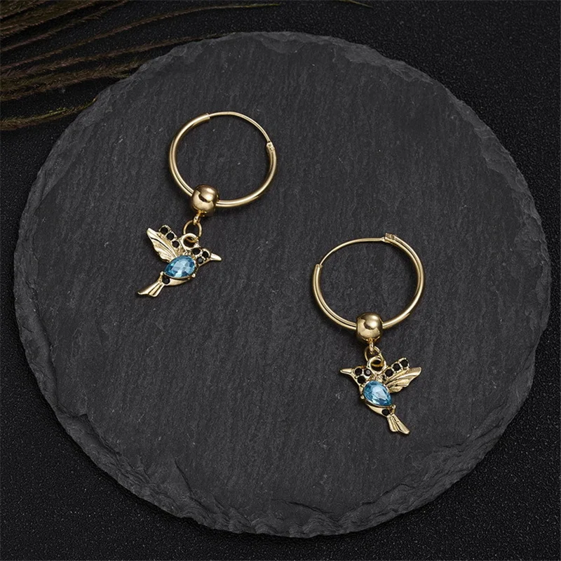 Exquisite Bird-shaped Hummingbird Hoop Pendant Crystal Pendant Earrings Tassel Bird Earrings for Women's Wedding Jewelry - Image 3