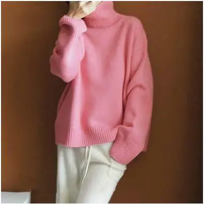 Pink BARESKIY Ms. XL базовый кашемировый вязаный свитер с высоким воротом женский однотонный шерстяной пуловер с воротником-хомутом теплый Новинка - Цвет: Pink