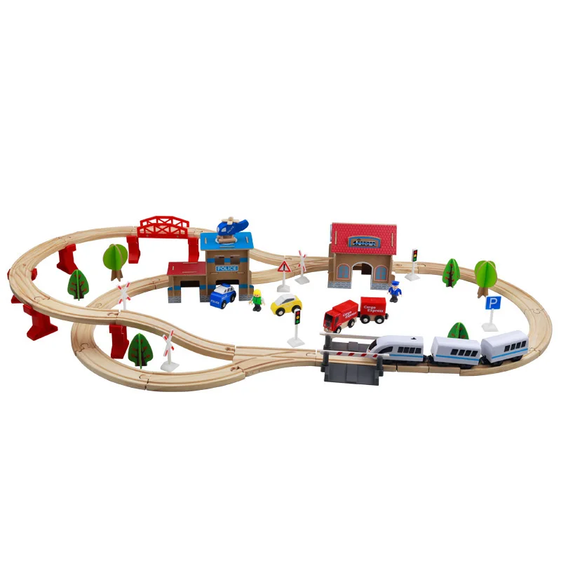 Радиоуправляемые поезда маленький электрический игрушечный поезд деревянный поезд железная дорога набор дистанционного управления деревянный поезд набор деревянная железная дорога гибкий трек Magic - Цвет: H0008I