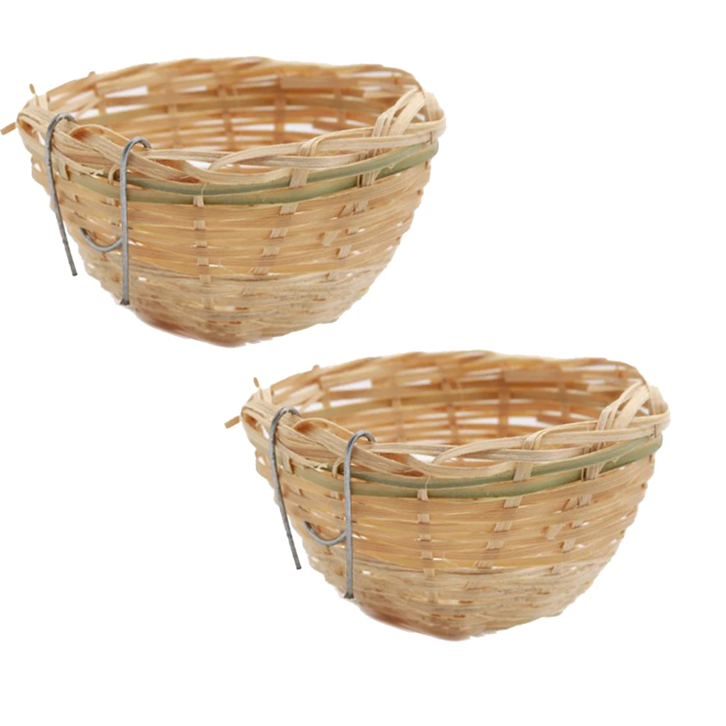 2Pcs Handwoven Bamboo Bird Nest Cage House Hatching Breeding Cave for Parrot, Canary or Cockatiel or Other Birds