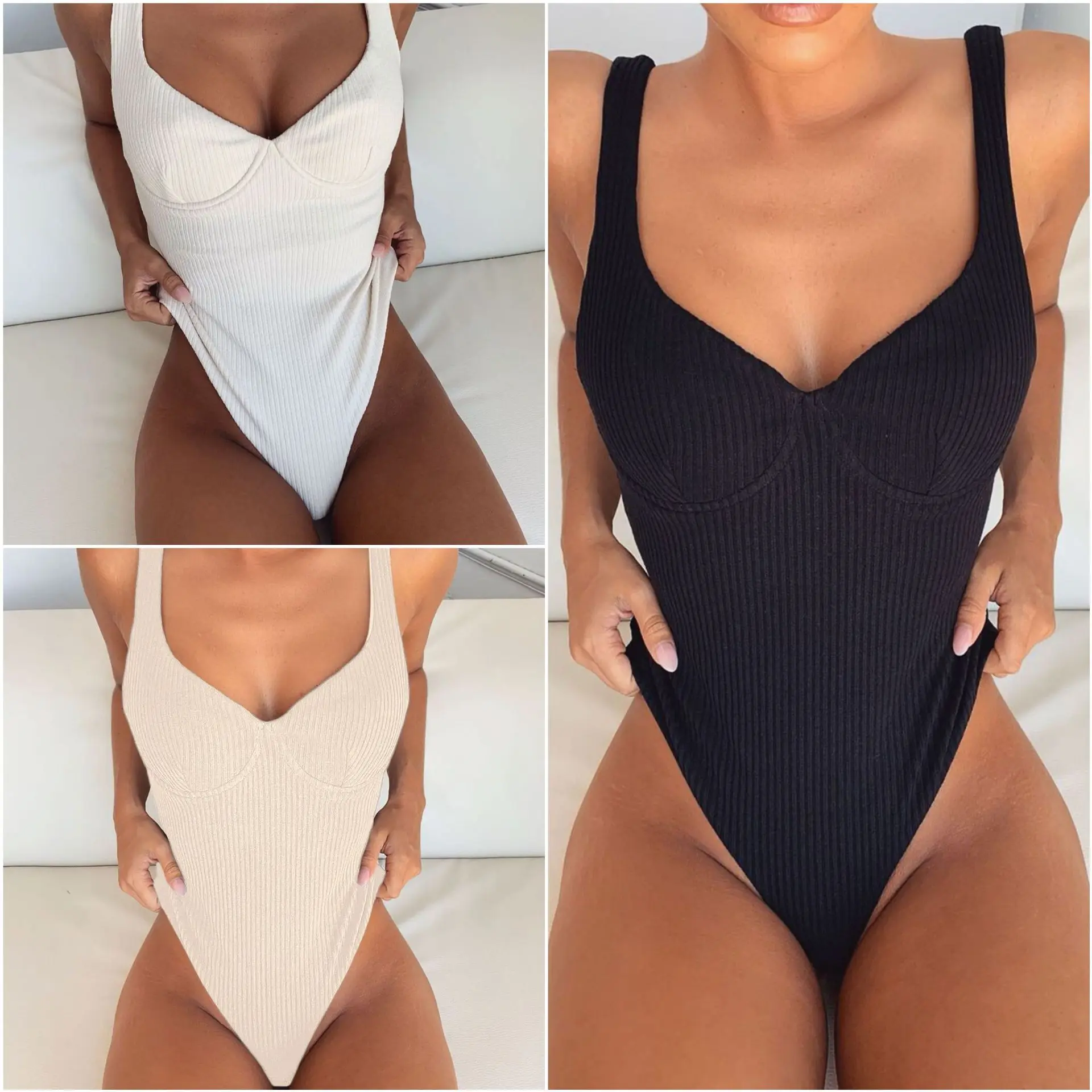 

Female High Cut Monokini Bather Bathing Suit Swim Lady 2021 New Sexy Shiny Wrap Around Deep V One Piece Swimsuit Women Swimwear