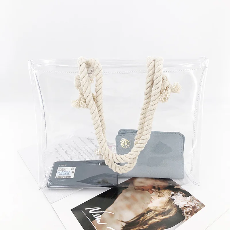 

Fashion New Transparent Square Straw Bags for Women Shoulder Bag Plastic PVC Beach Tote Jelly Handbag Set Sac A Main Transparent