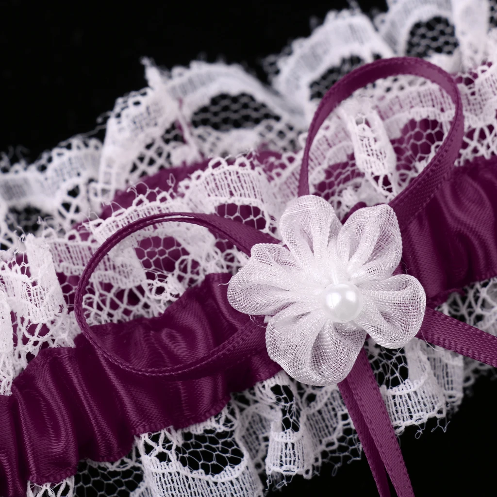 2Pcs Rustic Bridal Wedding Garter Floral Stretch Bridal Lace Satin Bowknot Thigh Ring Soft Socks Hen Party Lace Pearls Garter
