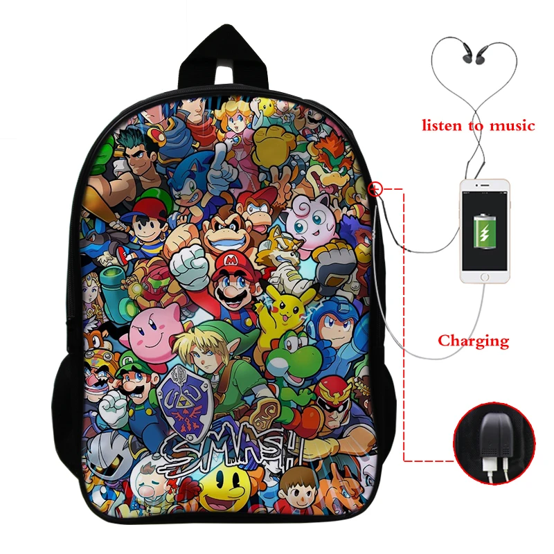 Sac Dos usb зарядка Рюкзак Mochila Super Mario сумка для мужчин ноутбук унисекс Bookbag аниме рюкзаки для школы подростков девочек