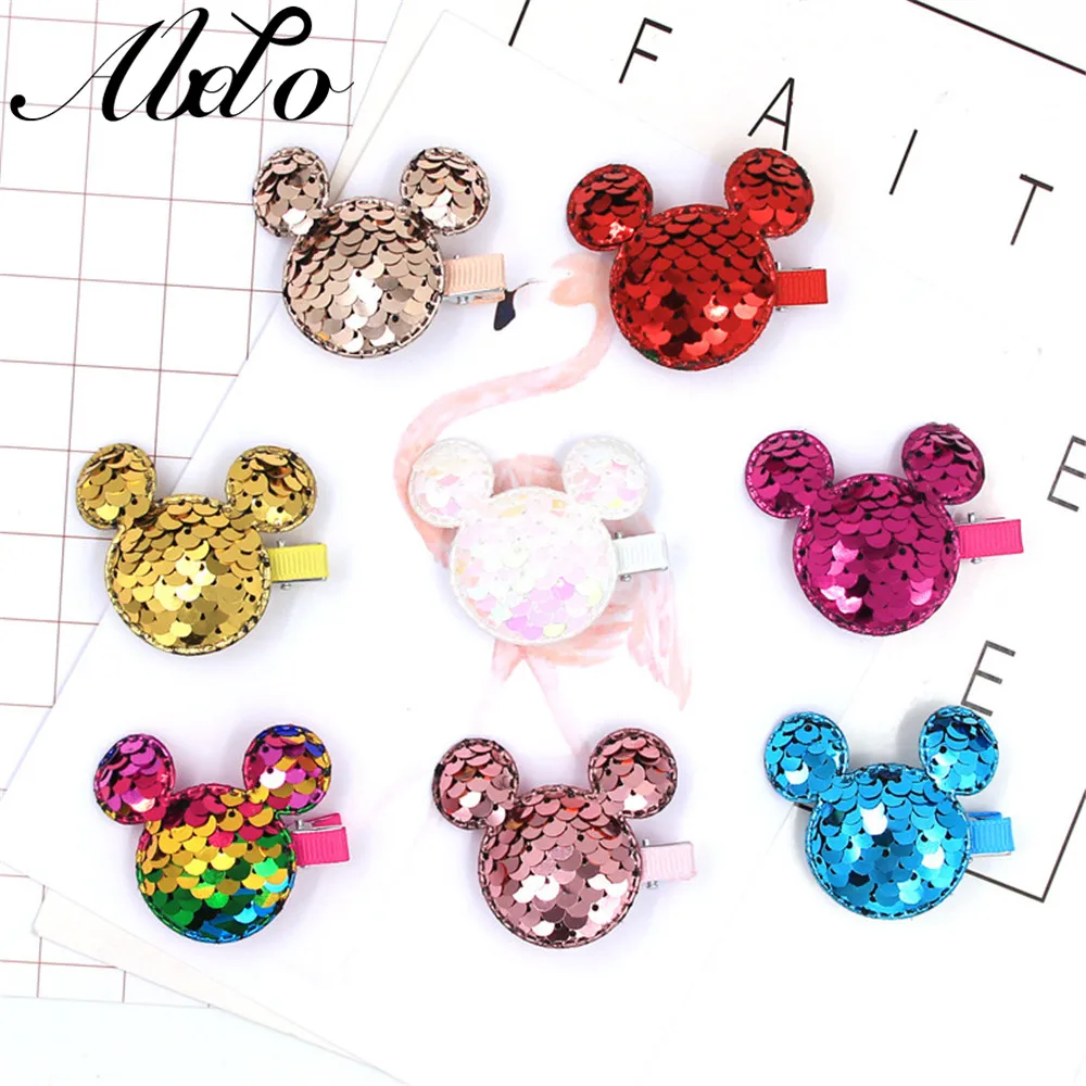 

ABDO 2020 Girls Hair Clips Fashionable Fish Scale Sequins Mickey Hairpin For Baby Hair Accessories Children Photography Crops