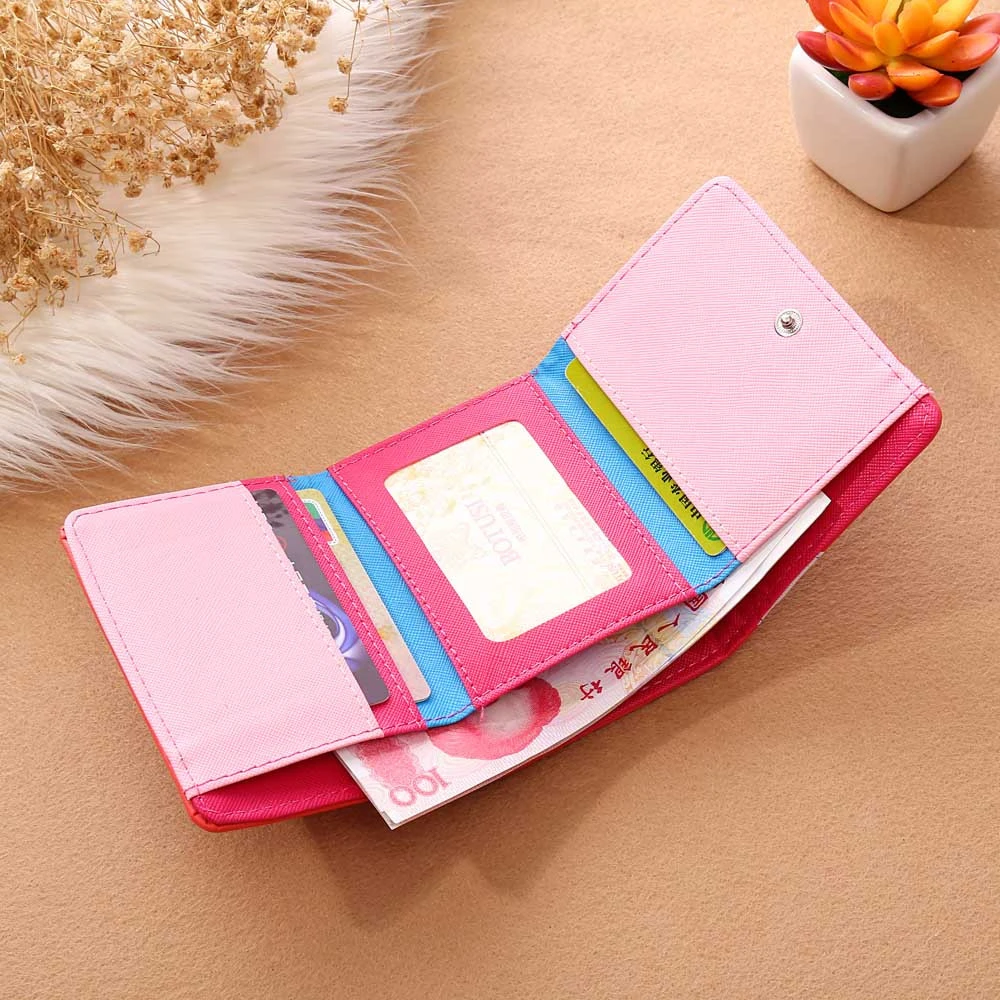 Fashion Charming Nice Women Short Wallet Cat Flowers Pattern Hasp Coin Purse Short Wallet Card Holders Handbag 815