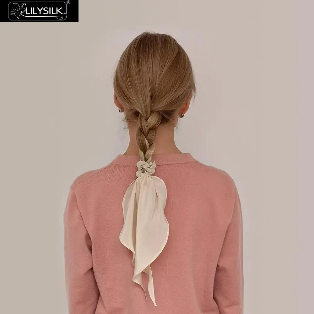 LilySilk 3 упаковки шарф резинки для волос из чистого шелка Женская эластичная лента для волос с бантом 100 натуральный сырой шелк мягкий