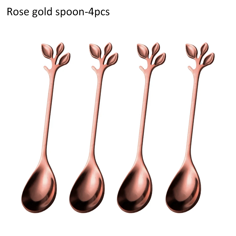 Новинка, креативная кофейная ложка из нержавеющей стали с вакуумным покрытием, чайные ложки с длинной ручкой, кухонные столовые приборы для горячих напитков, Прямая поставка - Цвет: Rose gold spoon