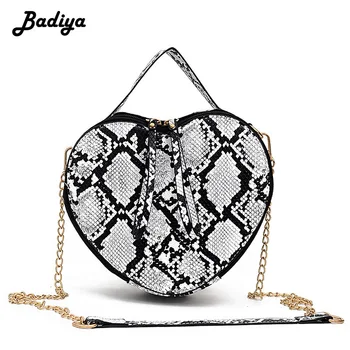 

Snake Pattern Heart Shape Shoulder Bag Personity Chain Large Capacity Phone Coin Card Purse Crossbody Bag Female Shoulder Bag