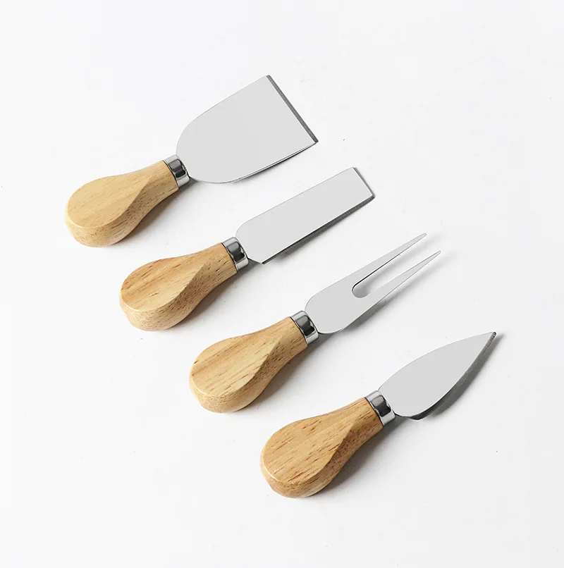 

4pcs Wooden Handle Cheese Board Sets Oak Bamboo Bread Pizza Cheese Cutter Knife Slicer Baking Tools Kitchen Cooking Tools