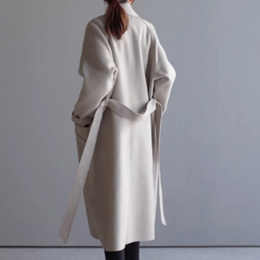 SAGACE Blends Женская однотонная Высококачественная зимняя верхняя одежда с карманами корейский стиль длинное пальто Harajuku женская s Регулируемая Талия шик