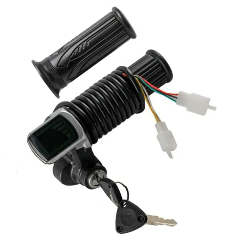 

Practical Electric Bike 36V Twisting Throttle Grips W/ Electric Key Lock Power Indicator E Bike Scooter Universal Fit