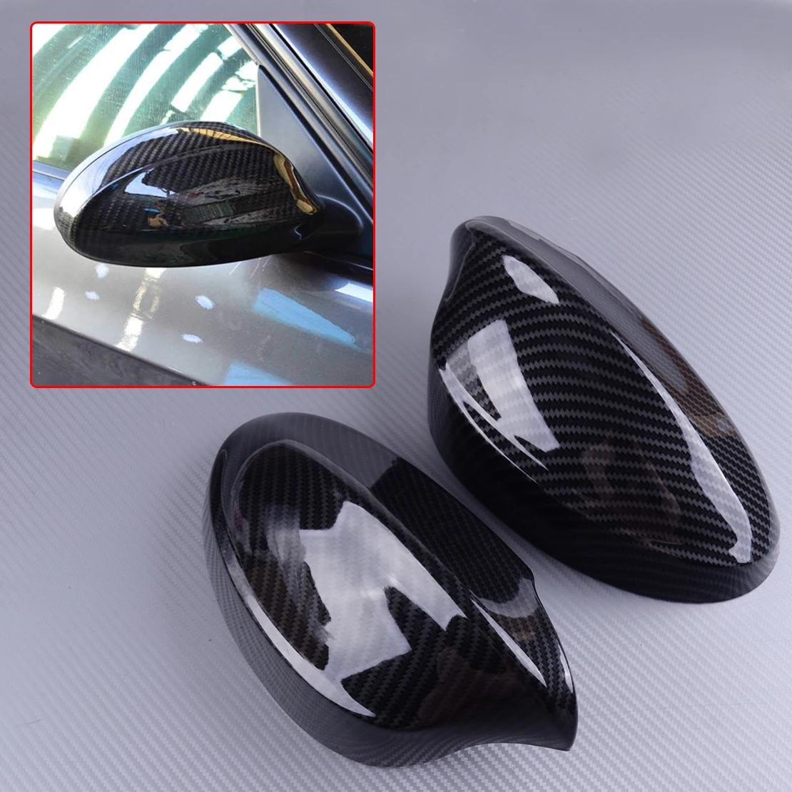 

DWCX 2Pcs 51167135098 Carbon Fiber Black Rearview Side Mirror Cover Cap 51167135097 Fit for BMW E90 E91 330i 335i 2005-2007 2008
