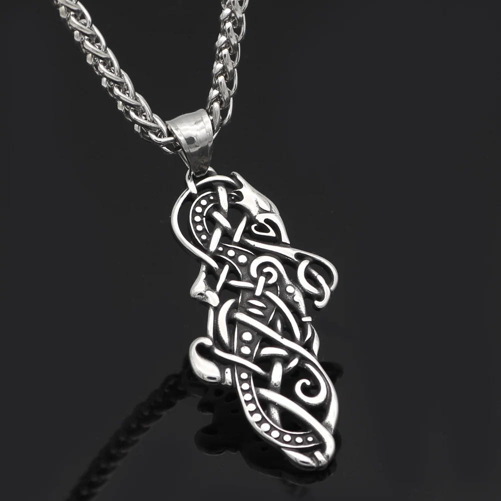 Men Stainless Steel Norse viking Amulet Wolf Ornament Animal Jewelry Pendant Necklace | Украшения и аксессуары