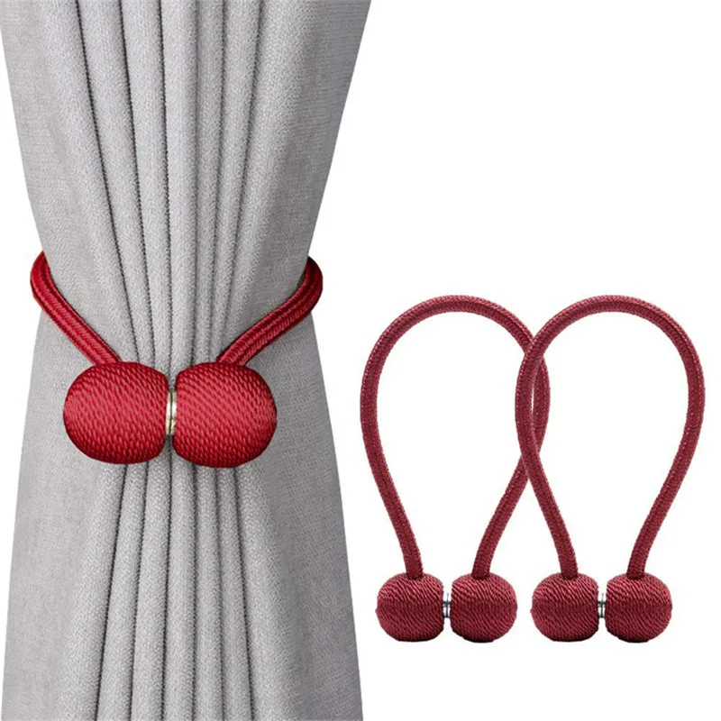 

2Pcs Modern Magnetic Ball Curtain Red Tiebacks String Tie Backs Holdbacks Buckle Clips Accessory Curtain Rope Rods Accessoires