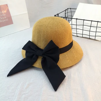 

Hat women summer breathable knitted fisherman hat new wild outing bow sun hat