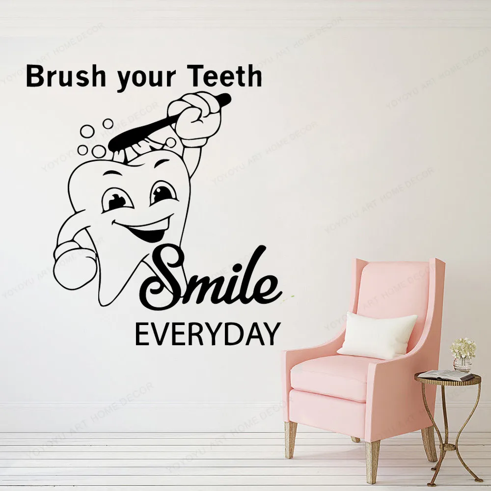 brush your teeth smile everyday quote wall decal dental care sticker bathroom decor JH273 | Дом и сад