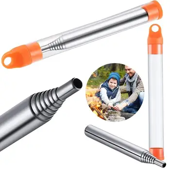 Pocket size Fire Bellows Collapsible Stainless Steel Fire Blower Pipe Picnic Camping Hiking Fire Bellow Pipe Tool Equipment