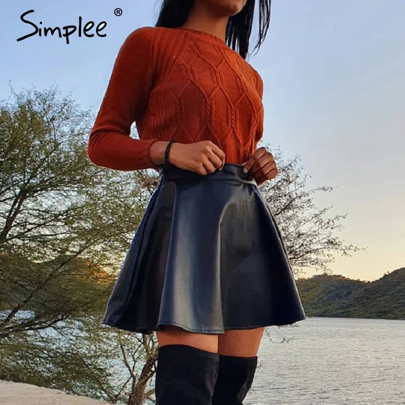 Simplee Elegant faux leather women mini skirt Low waist A-line female black short skirts Party club ladies skirts bottoms 2020 Simplee Elegant faux leather women mini skirt Low waist A-line female black short skirts Party club ladies skirts bottoms 2020