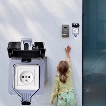 

External Outdoor IP66 1 Slot Wall Socket Dustproof Surface-Mounted Protective Contact Weatherproof Adapter S27 20 Dropship