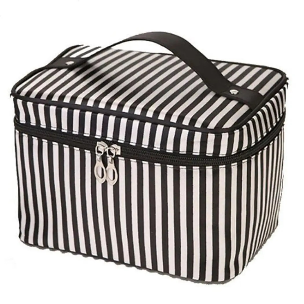 Women Fashion Lips Stripes Large Capacity Zipper Lips, Black White/Purple Black Makeup Storage Bag - Цвет: black white