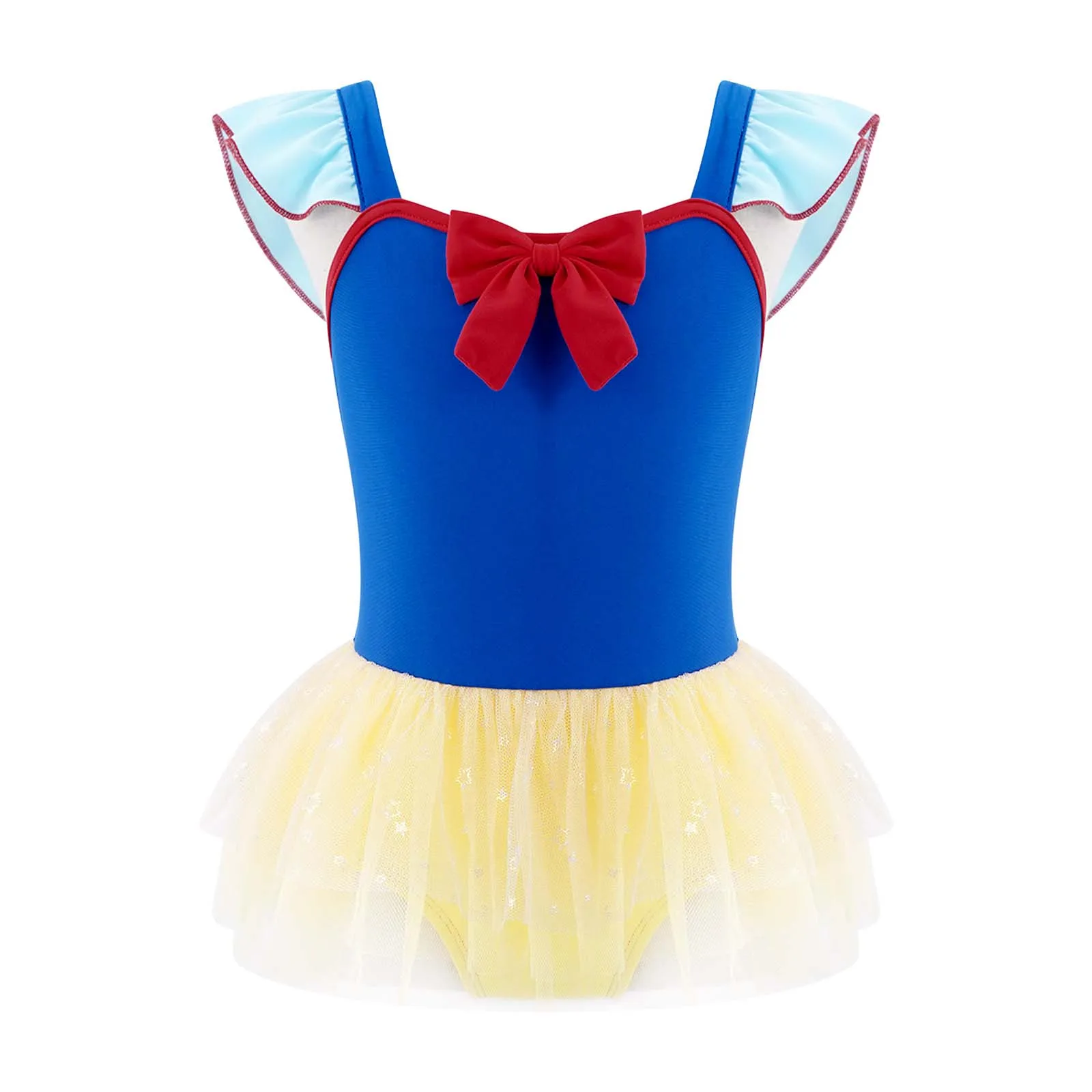 TiaoBug Summer Kids Girls One-Piece Swimwear Square Neck Sleeveless Mesh Hem Leotard Swimming Bathing Pool Beach Bodysuit