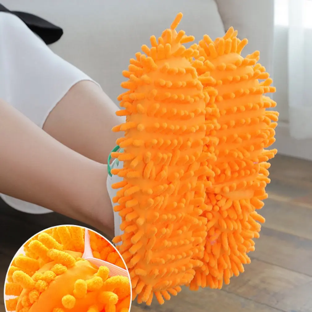 orange Многофункциональные тапочки со шваброй для пыли; Моющиеся Многоразовые носки для ног из микрофибры; инструменты для чистки пола; покрытие для обуви - Цвет: orange