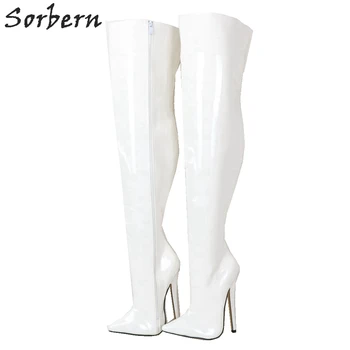 

Sorbern White Patent Mid Thigh High Boots Women 18Cm Spike High Heels Pointy Toes Winter Style Long Boot Crossdresser Shoes
