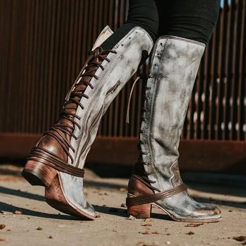 

Classic Embroidered Western Cowboy Boots for Women Leather Cowgirl Boots Low Heels Shoes Knee High Woman Boots warm boots dd415