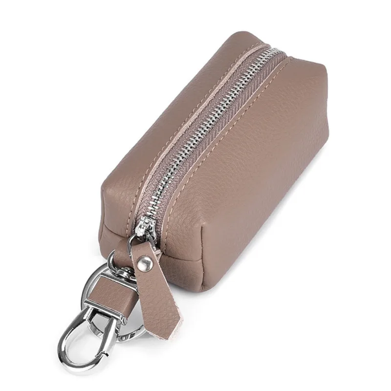 Натуральная кожа кошелек с держателем ключа от машины для мужчин винтаж ключница Ключи брелок крышка для женщин на молнии чехол для ключей сумка QB59 - Цвет: Gray