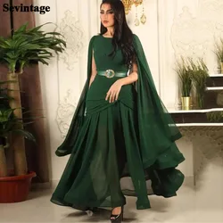 Sevintage Green Saudi Arabia Chiffon Prom Dresses Long Open Sleeves Dubai Formal Evening Party Gowns Draped Women Prom Gowns