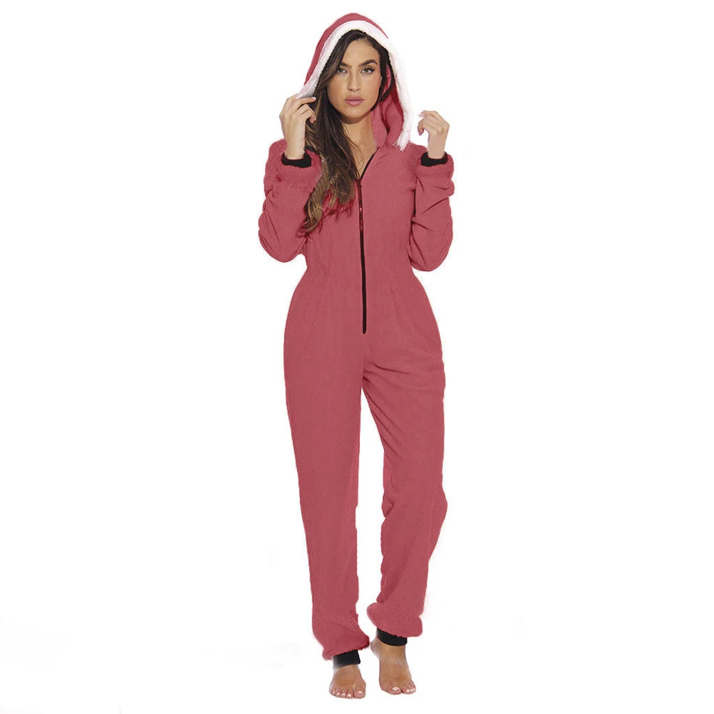 FREE OSTRICH Women Jumpsuit Zip Hooded Long Sleeve Plush Sweatshirt Christmas High Waist Rompers Autumn Winter New 1008