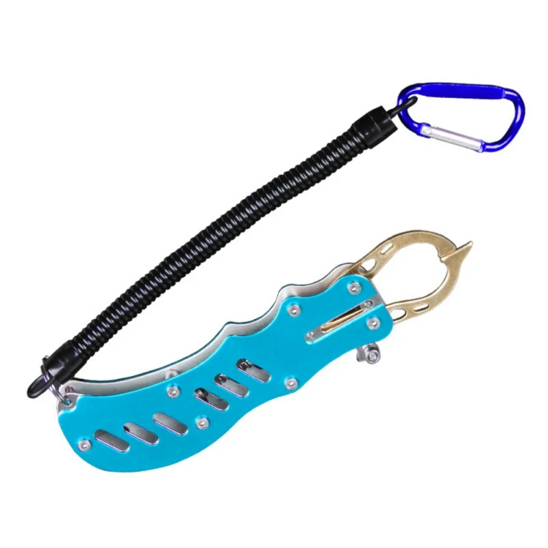 Blue Fishing Handle Stainless Steel Fish Mouth Clip Control Outdoor Tool With Lanyard Fishing Tool - Color: Blue