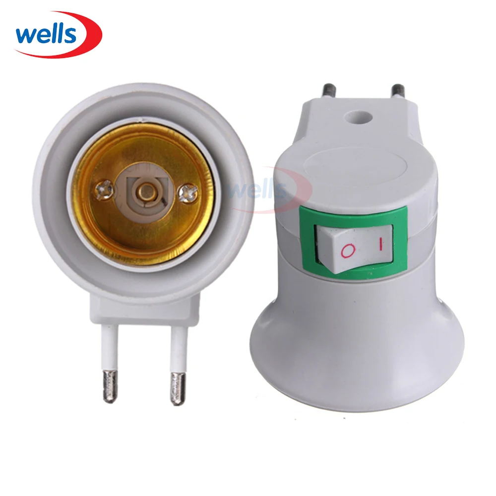 

Newest 1Pcs E27 EU Type Plug Adapter LED Light Male Socket Converter With ON/OFF Button Holder use for Bulb Lamp